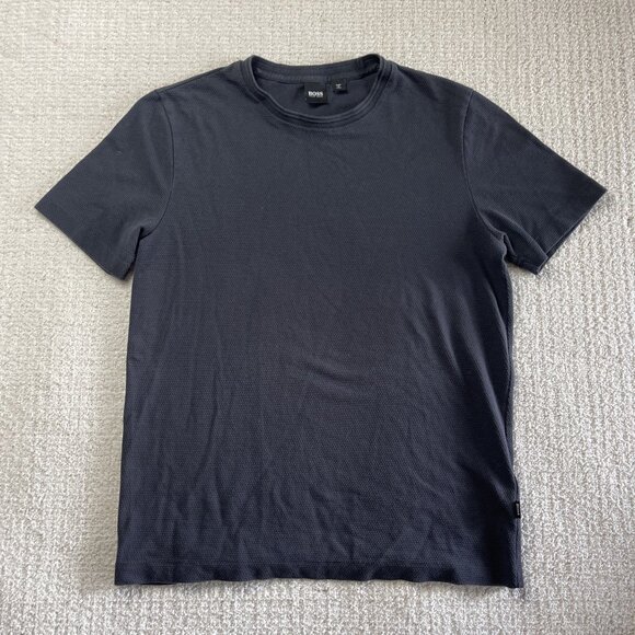 Hugo Boss Men's M Dark Black/Navy Waffle Knit Crew-Neck Short Sleeve T-Shirt - Picture 1 of 16